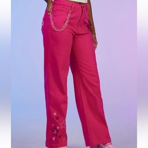 Barbie Hot Pink Star Chain High Waisted Denim Pants Hot Topic Cosplay‎ Costume
